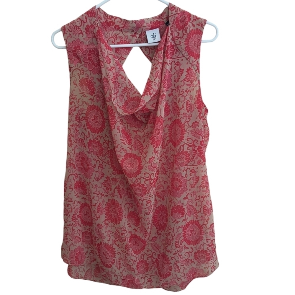 CAbi The Vita Sleeveless Floral Semi-Sheer Drape Neck Blouse Size M